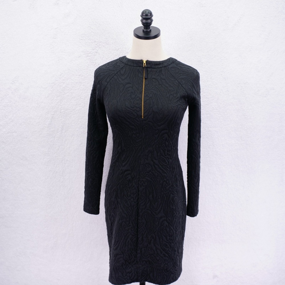 Banana Republic -0- Black‎ Zip Embroided Floral Long Sleeve Dress Round Neck